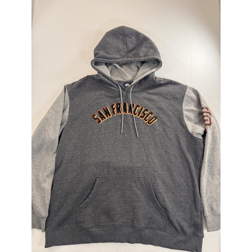 Majestic Mens San Francisco Giants Hoodie 2XL Colorblock Logo Pullover Gray